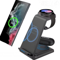 Carregador 3 em 1 sem fio para Samsung – smartphone, smartwatch e earbuds