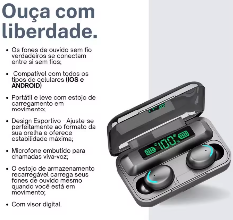 Fone De Ouvido Sem Fio F9-5 Power bank - Imagem 2